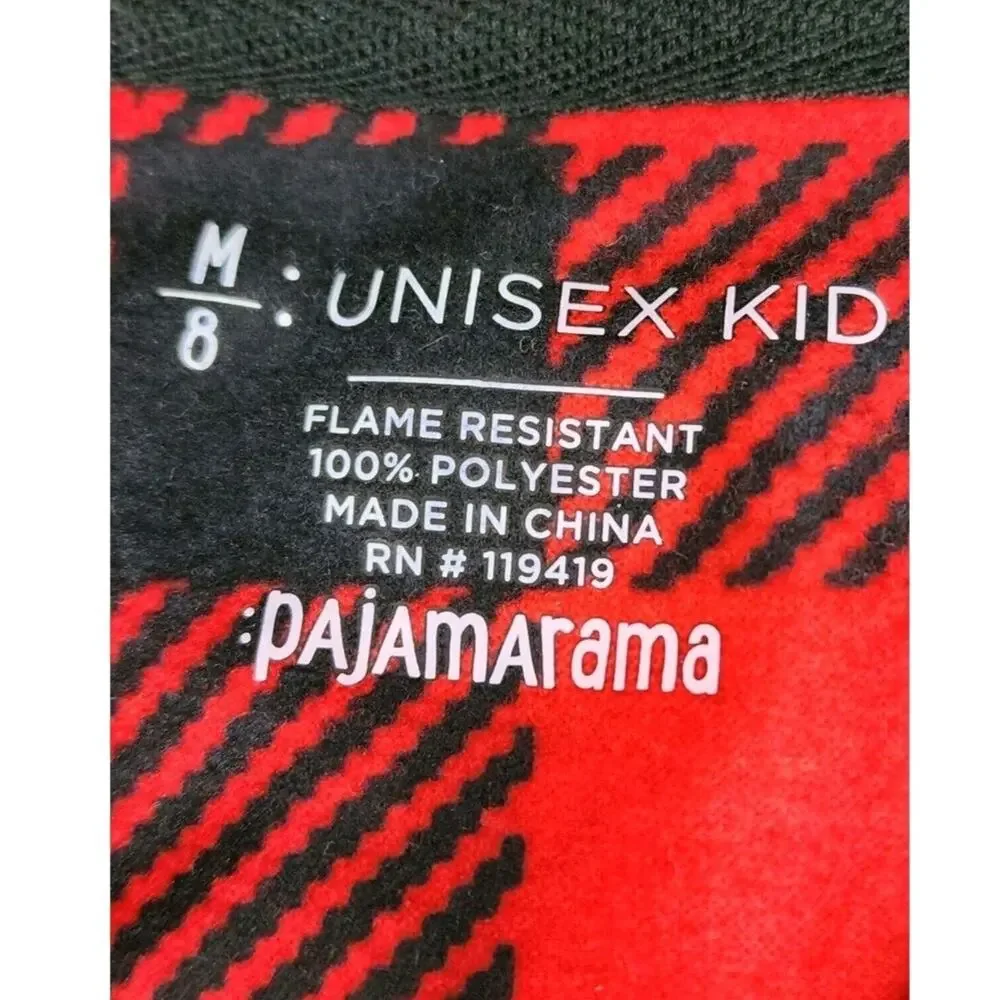 Kids PajamaGram Fleece 2 Piece Red Buffalo Plaid Button Down Pajama Set Sz 8/Med - Picture 6 of 8